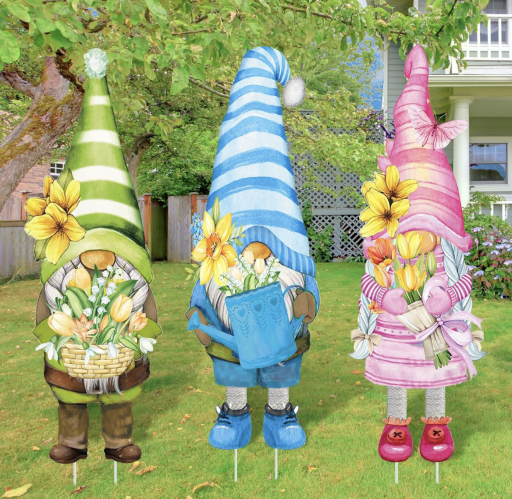 3 Pcs Spring Yard Sign Gnomes!